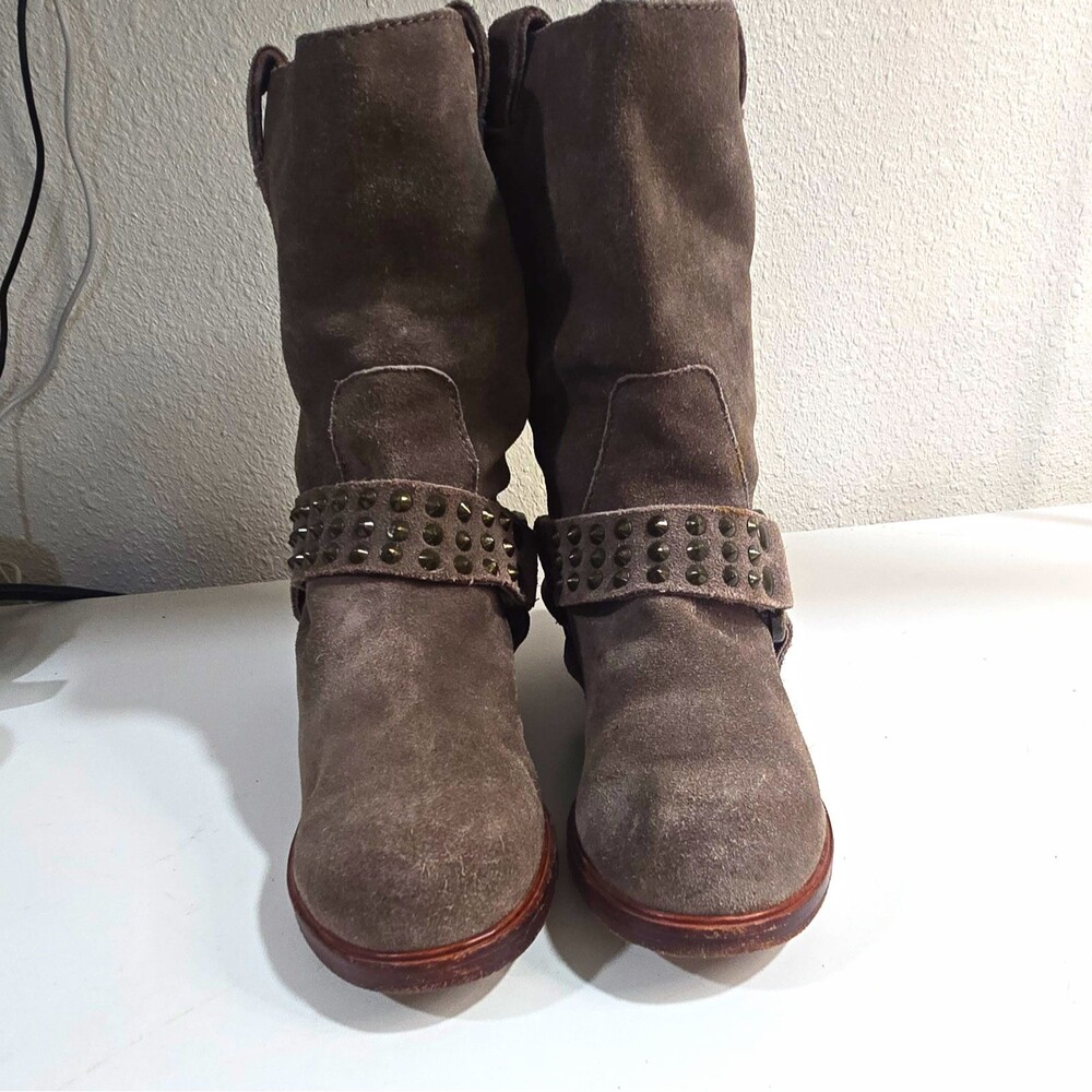 Zadig & Voltaire Women’s Gray Suede Studded Strap Mid-Calf Side Zip 7